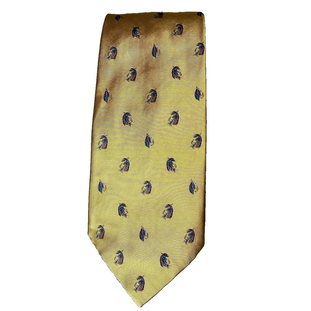 Brooks Brothers Makers Silk Tie Gold Fishing Fly Lure Novelty Necktie USA